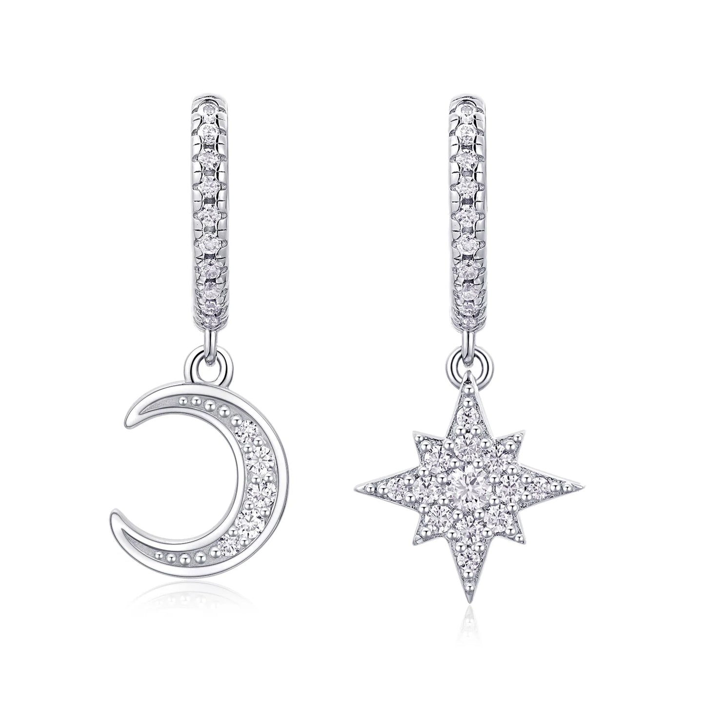 Stars and Moon Sparkle Huggies Earings