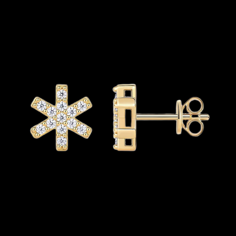 Radiant Snowflake Gold Stud Earrings-Unisex