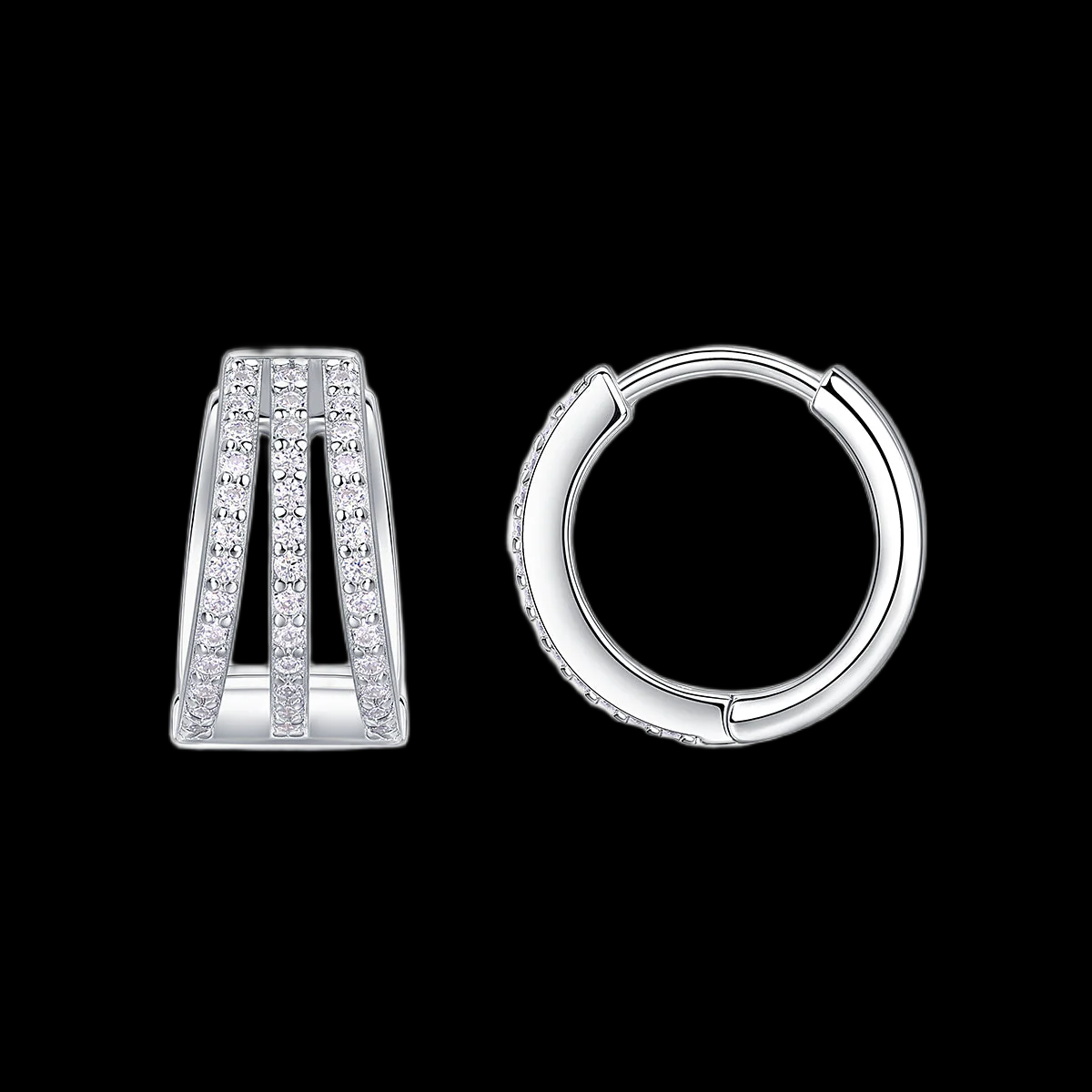 Triple Curve Pavé Moissanite Hoop Huggies Earrings-Unisex