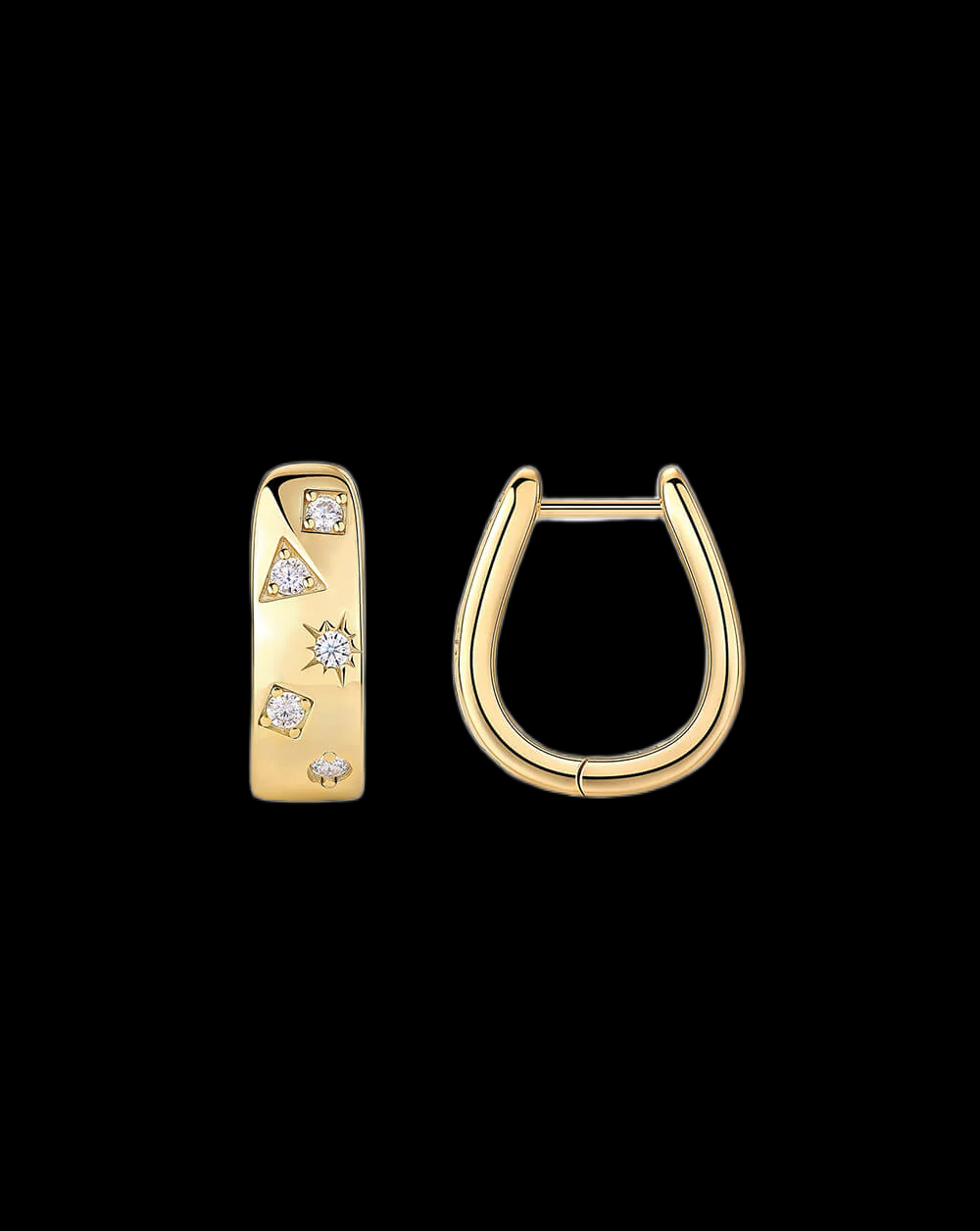 Golden Starburst Diamond Huggie Hoops Earrings
