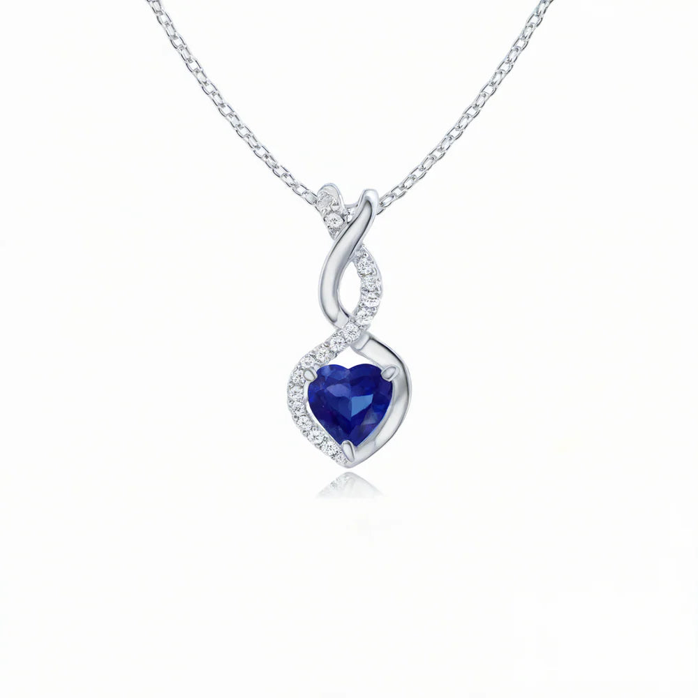 Sapphire Blue Heart Infinity Necklace