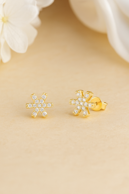 Radiant Snowflake Gold Stud Earrings-Unisex