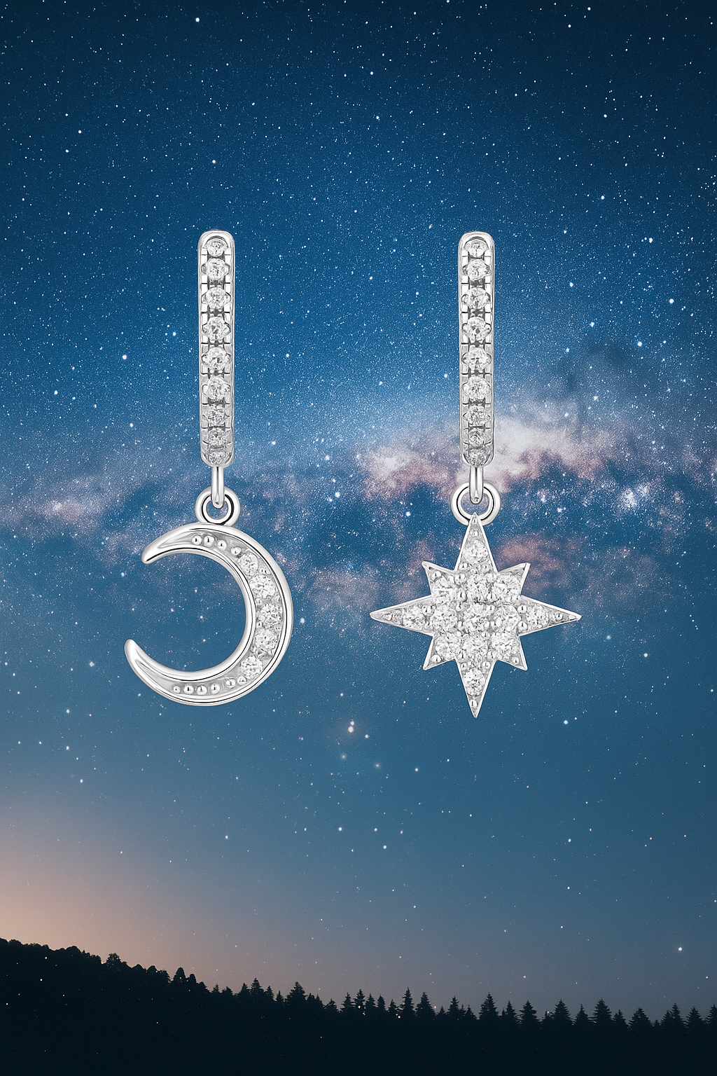 Stars and Moon Sparkle Huggies Earings