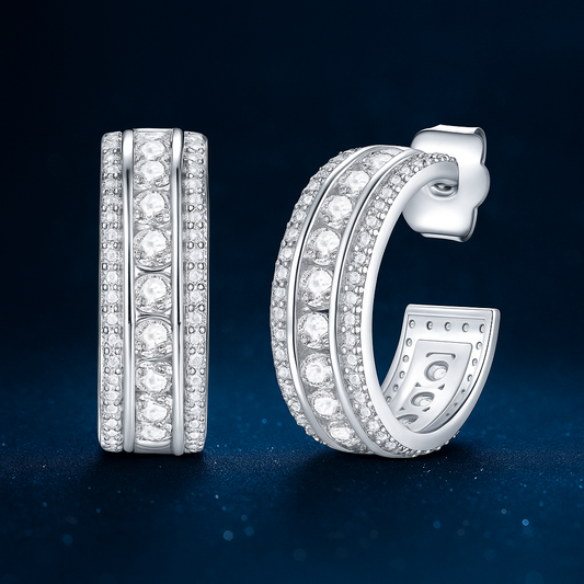 Eternal Grace Triple-Row Hoop Huggies Earrings