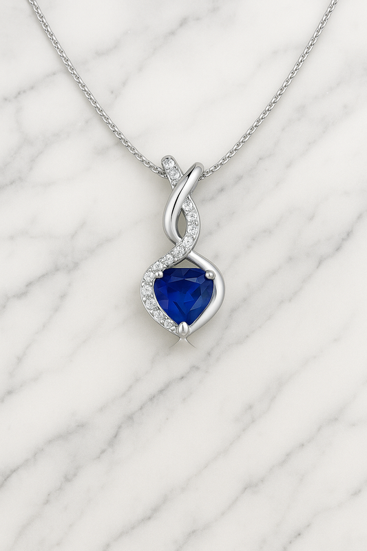 Sapphire Blue Heart Infinity Necklace