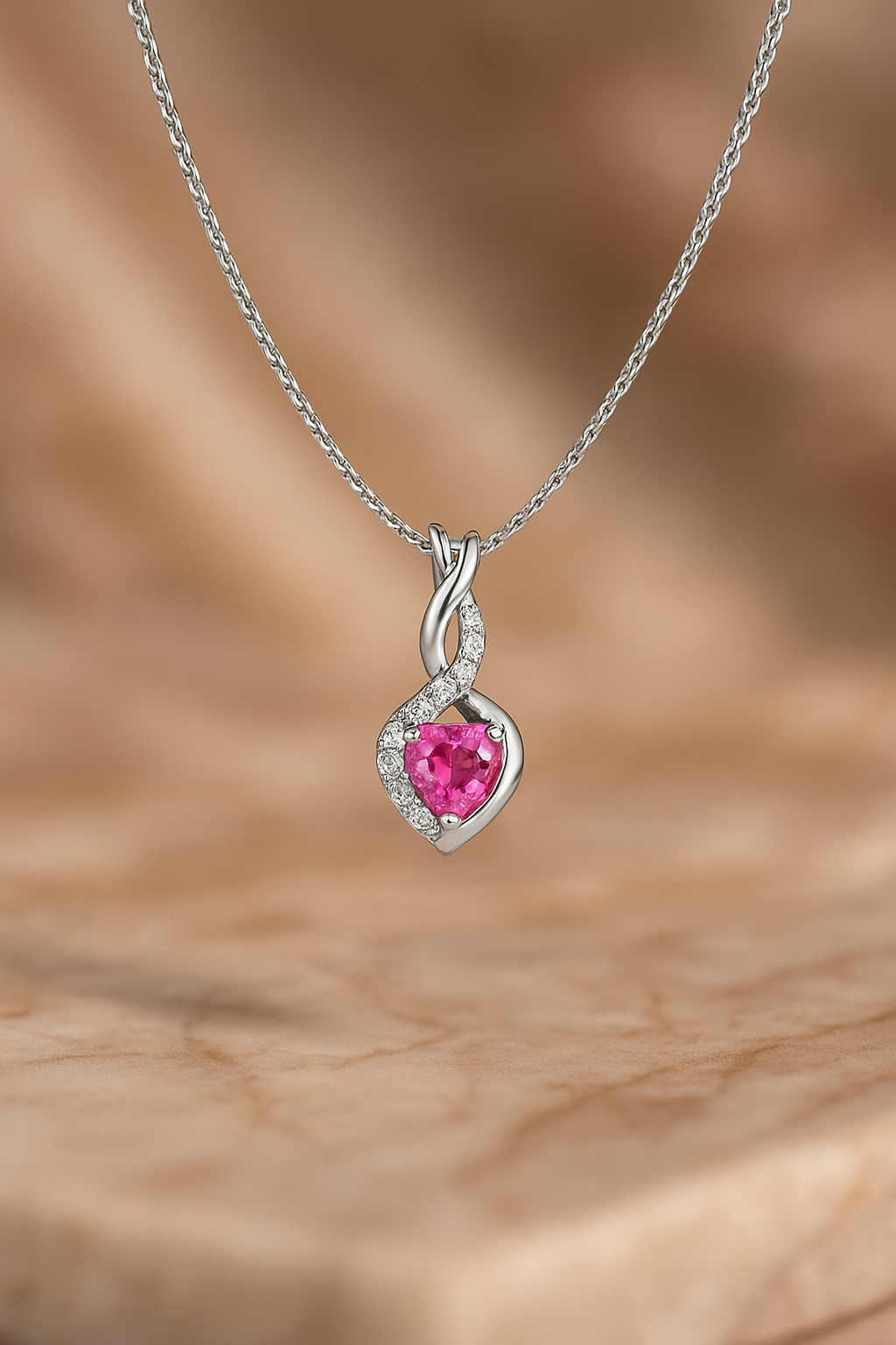 Pink Heart Infinity Necklace