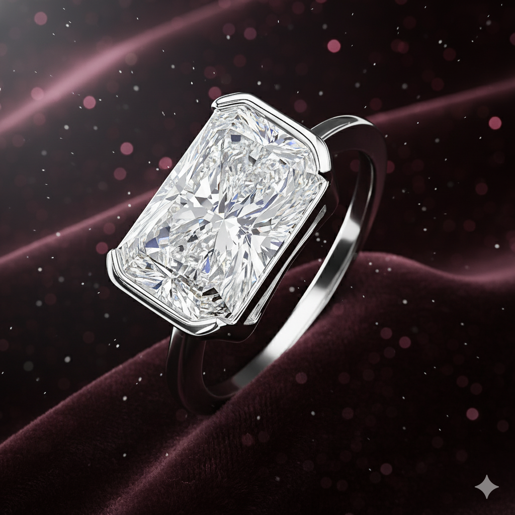 4CT Bezel Set Radiant Cut Moissanite Ring