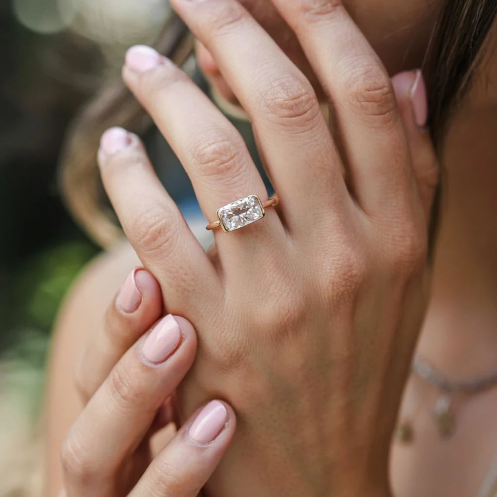 4CT Bezel Set Radiant Cut Moissanite Ring