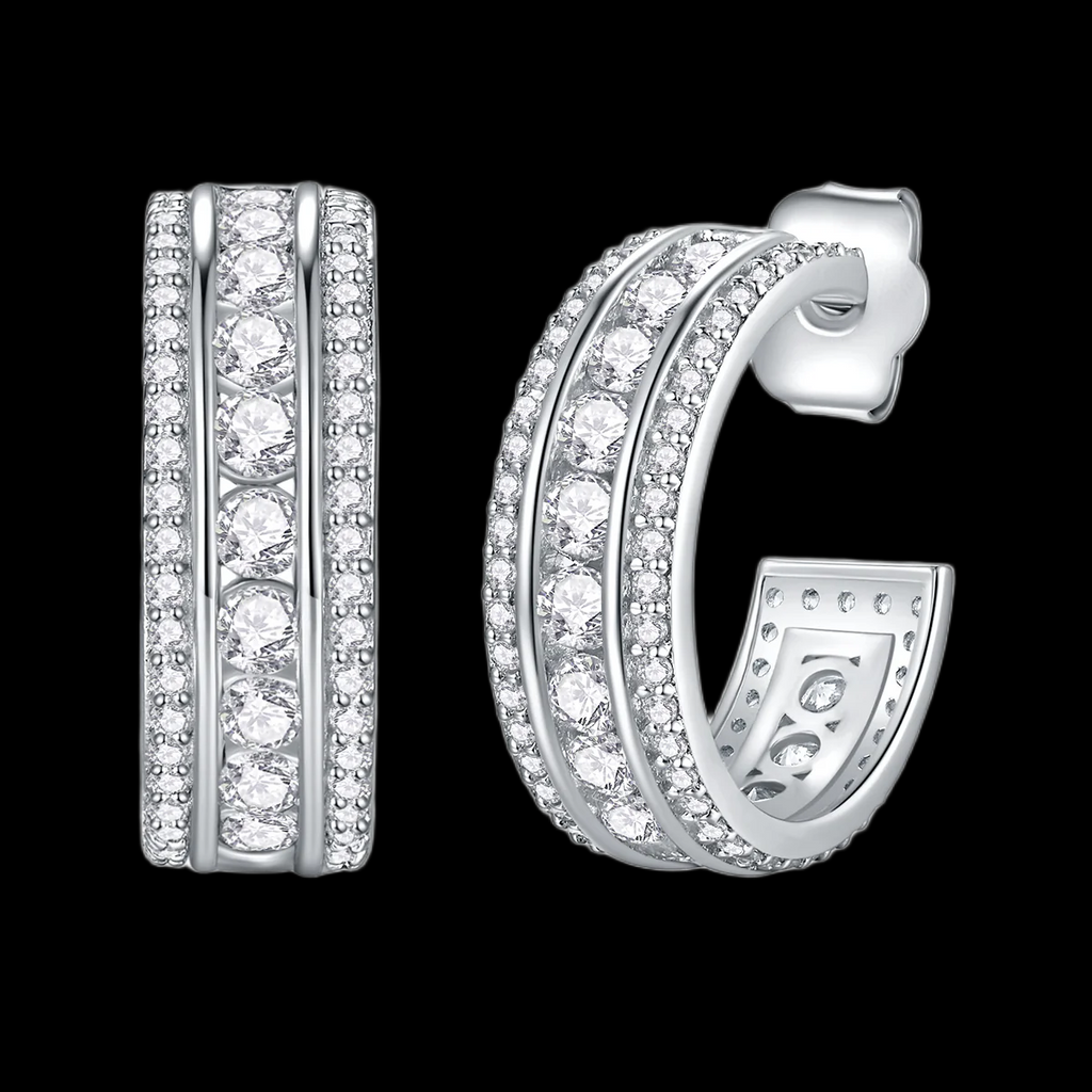 Eternal Grace Triple-Row Hoop Huggies Earrings