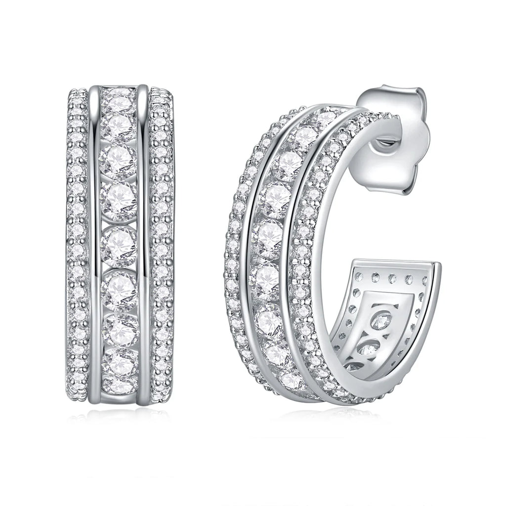 Eternal Grace Triple-Row Hoop Huggies Earrings