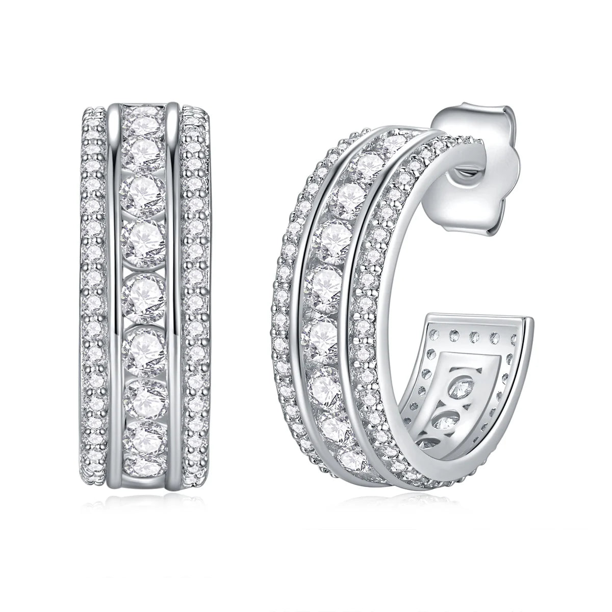 Eternal Grace Triple-Row Hoop Huggies Earrings