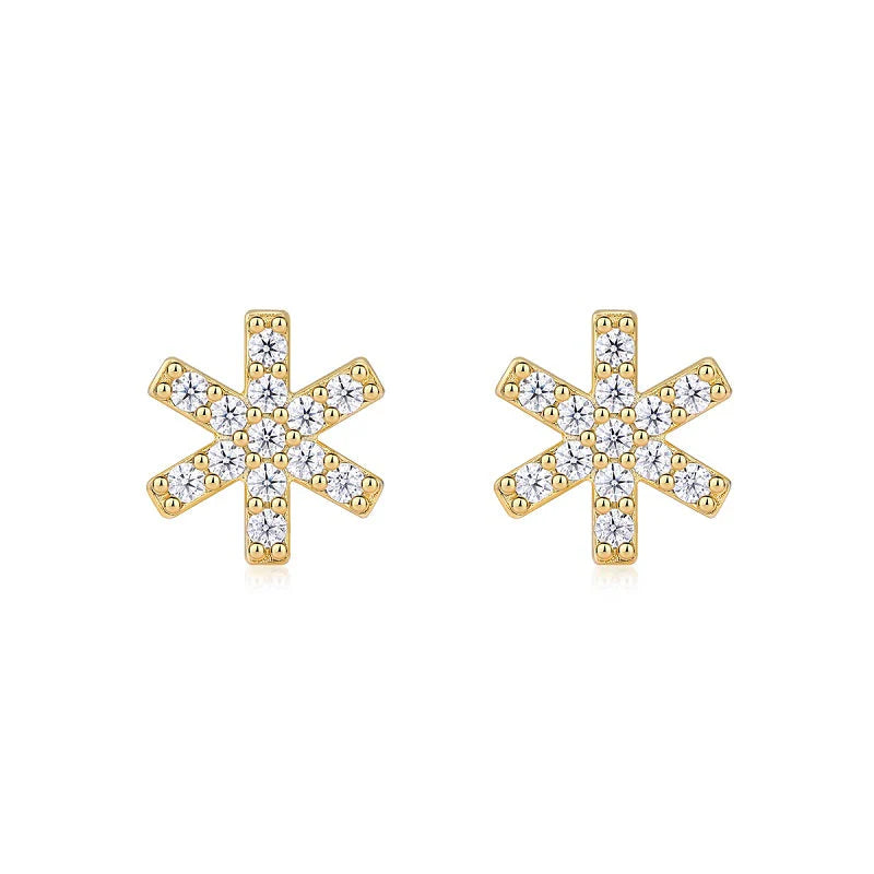 Radiant Snowflake Gold Stud Earrings-Unisex