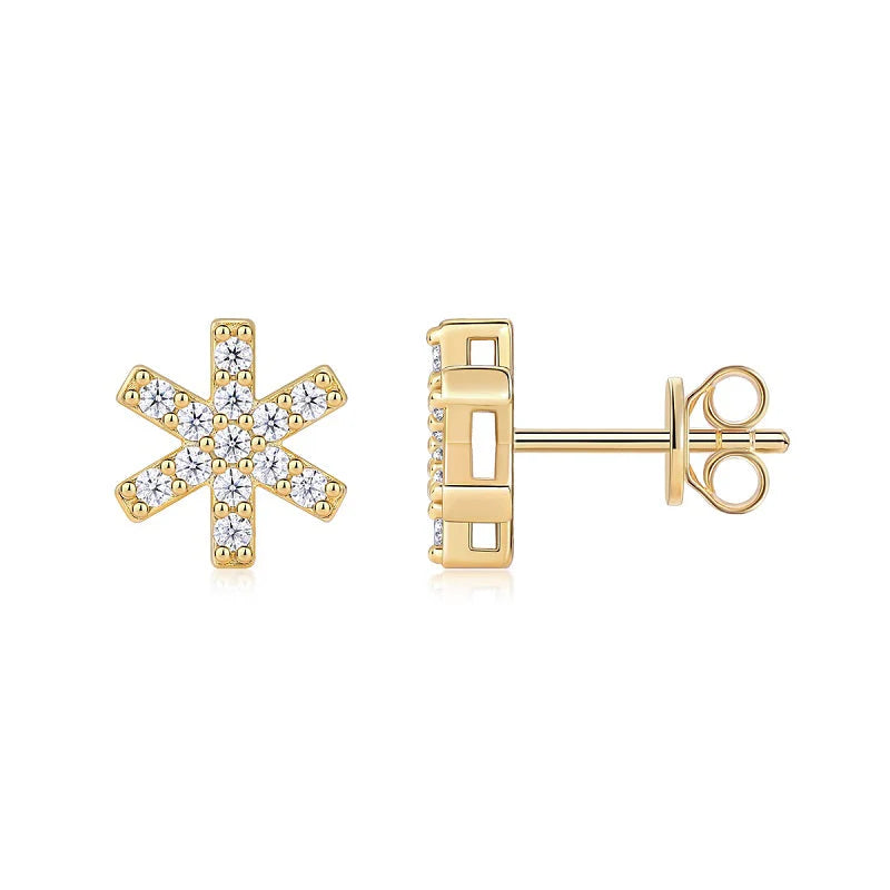 Radiant Snowflake Gold Stud Earrings-Unisex