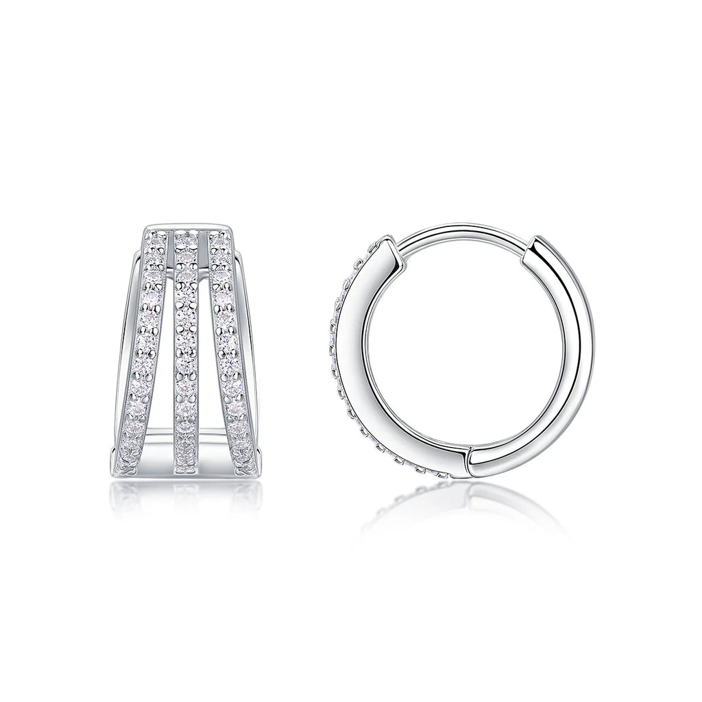 Triple Curve Pavé Moissanite Hoop Huggies Earrings-Unisex