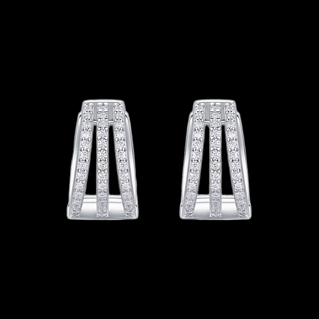 Triple Curve Pavé Moissanite Hoop Huggies Earrings-Unisex