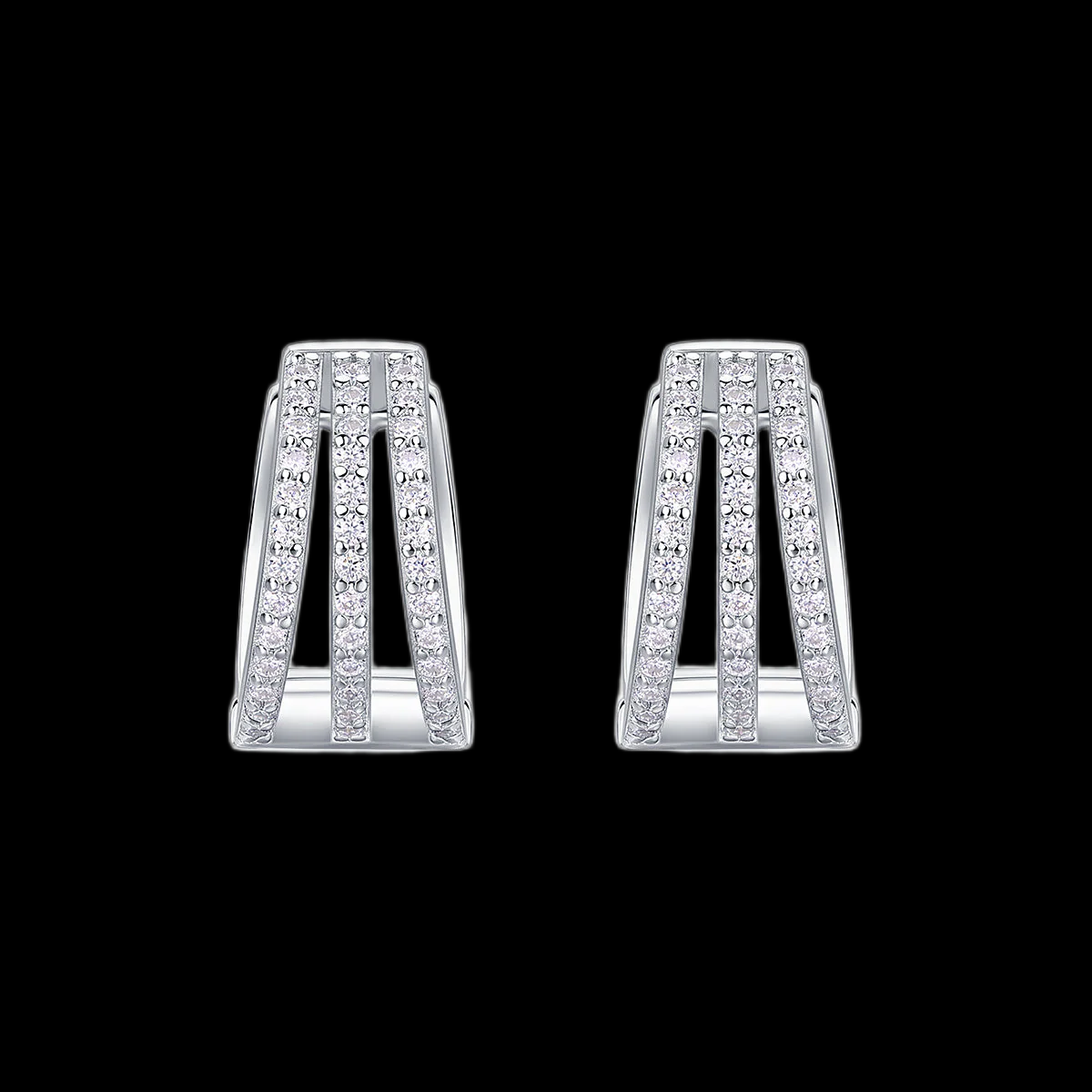 Triple Curve Pavé Moissanite Hoop Huggies Earrings-Unisex