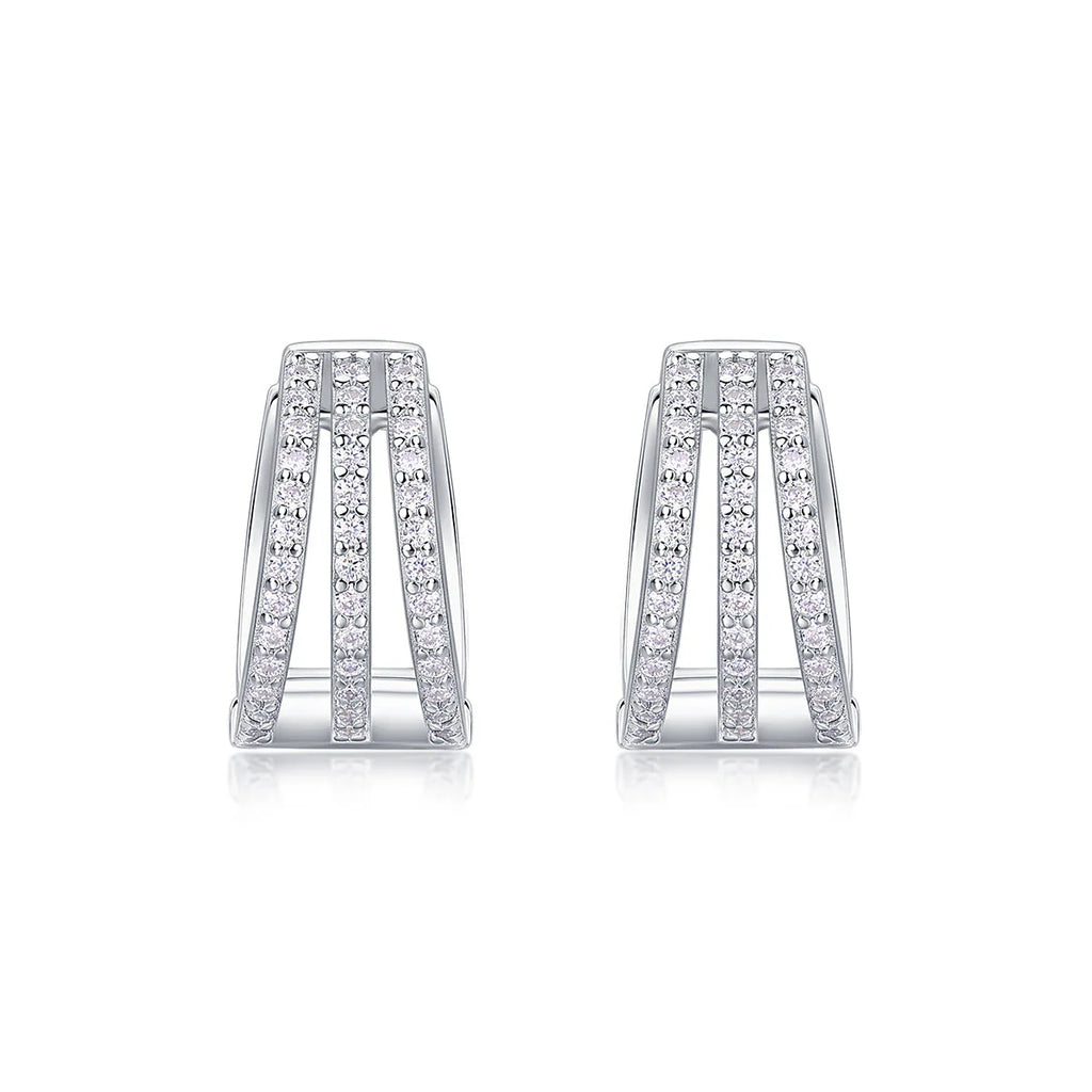 Triple Curve Pavé Moissanite Hoop Huggies Earrings-Unisex