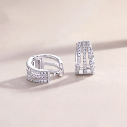 Triple Curve Pavé Moissanite Hoop Huggies Earrings-Unisex